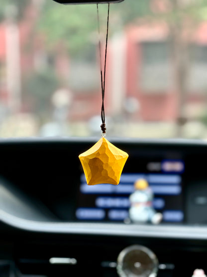 【Lucky Star】Rearview Mirrow Pendant, Hand-carved Wood Car Decoration