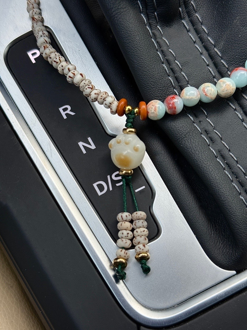 [Natural Shoushan Stone and Bodhi Seeds] Decorative Kitty Paw Clutch Chain / Rearview Pendants / Bracelet