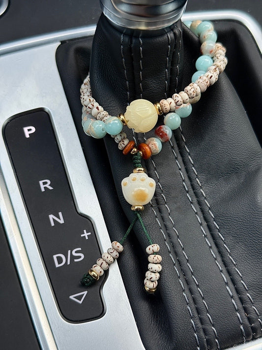 [Natural Shoushan Stone and Bodhi Seeds] Decorative Kitty Paw Clutch Chain / Rearview Pendants / Bracelet