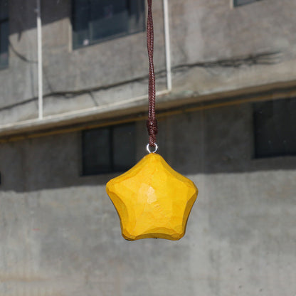 【Lucky Star】Rearview Mirrow Pendant, Hand-carved Wood Car Decoration